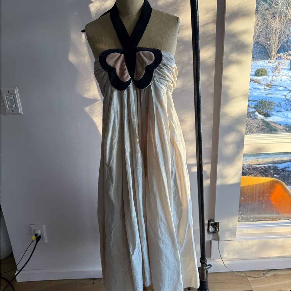 SONIA RYKIEL VINTAGE Halter Dress with Black and Cream Butterfly 40